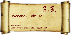 Havranek Béla névjegykártya