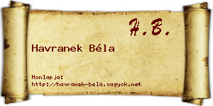 Havranek Béla névjegykártya